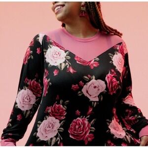 LuLaRoe Lizzy Floral Feminine Print‎ Top Long Sleeve Pink Black XL NWT